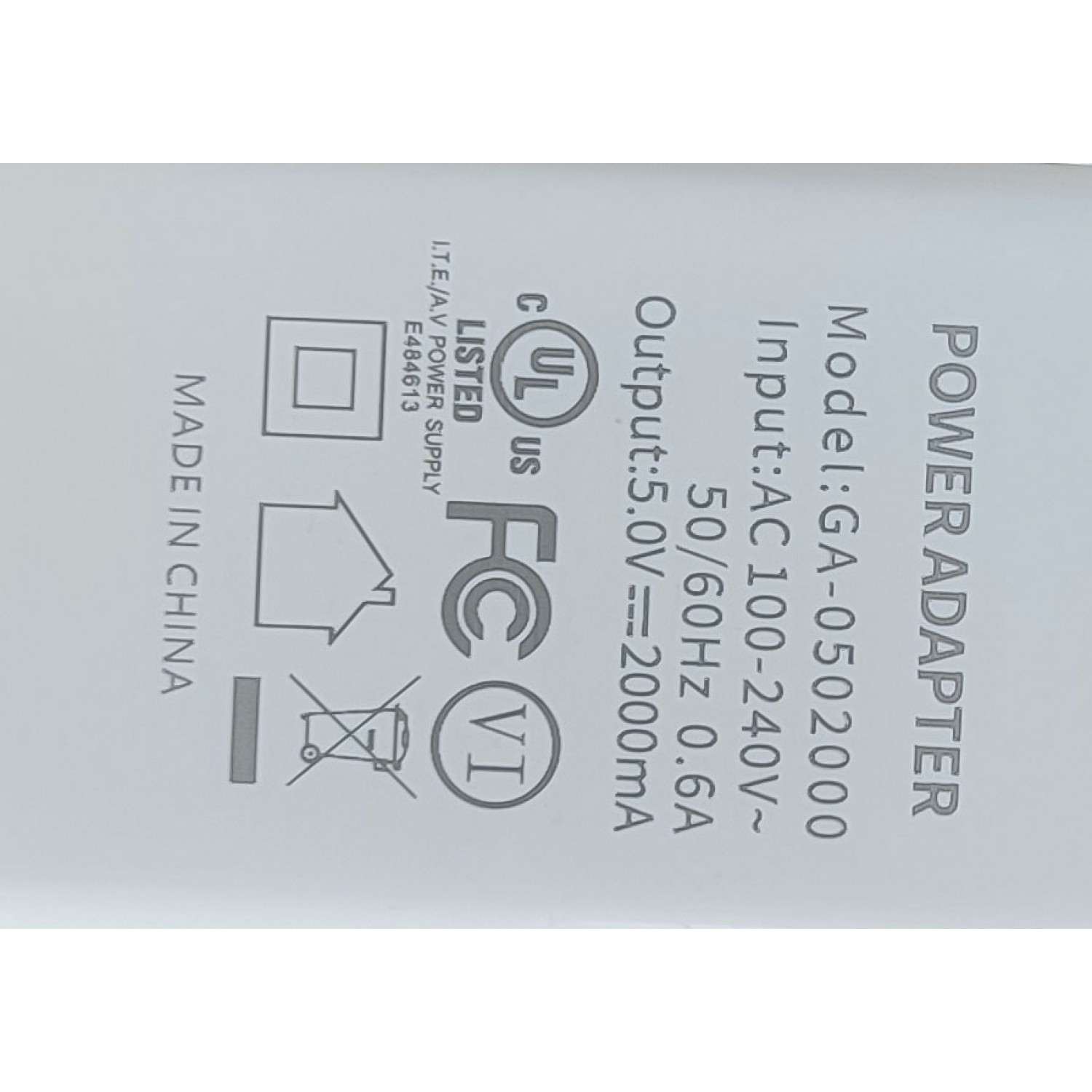 ADAPTADOR AC POWER ADAPTER / NUMERO DE PARTE GA-0502000 / ENTRADA: 100-240V AC / SALIDA: 5.0VDC- 200mA - Imagen 2
